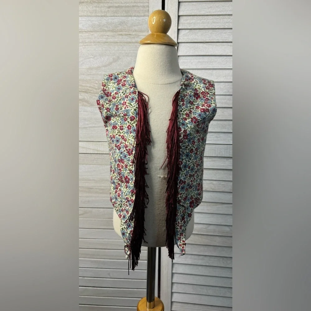 Handmade Reversible Floral Fringe Vest Toddler Sz 2/3 Boho Cottagecore Boutique